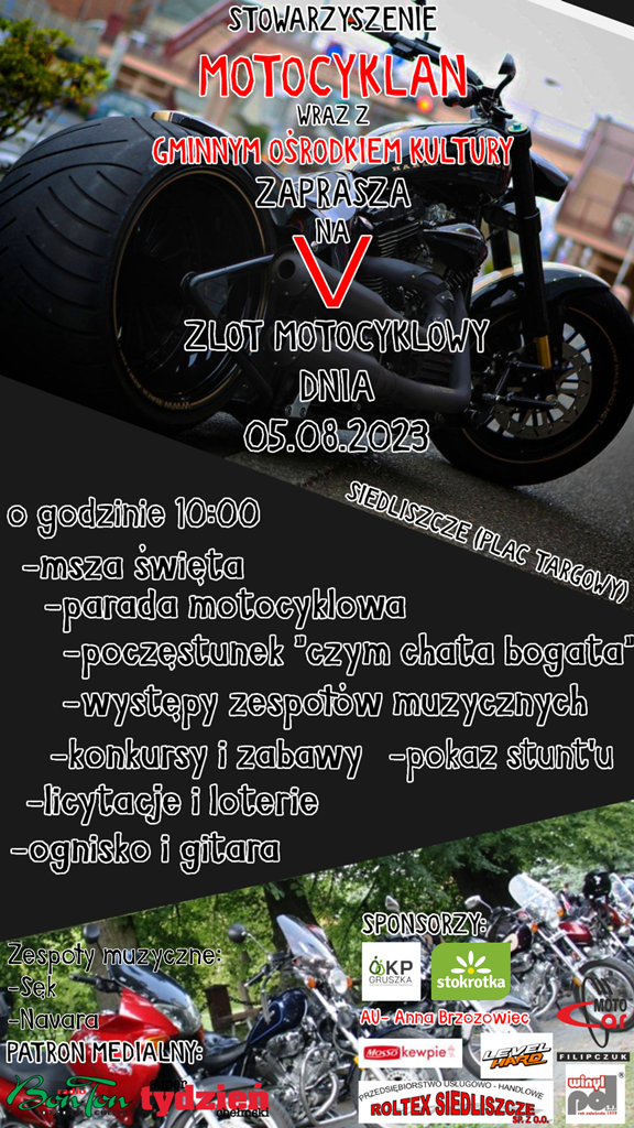 Zlot Motocyklowy - plakat zapraszający na imprezę